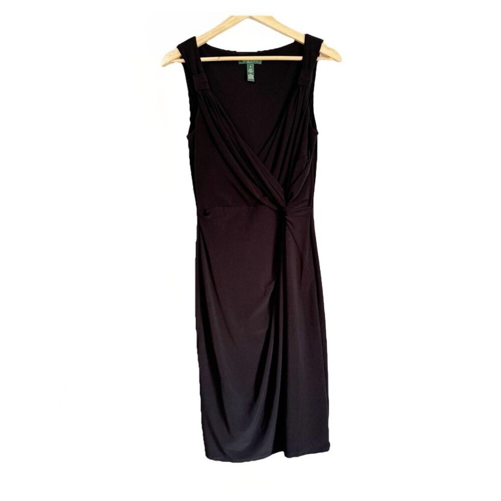 Lauren Ralph Lauren Womens Black Ruched Career Dress 8 Stretch Office Minimalist